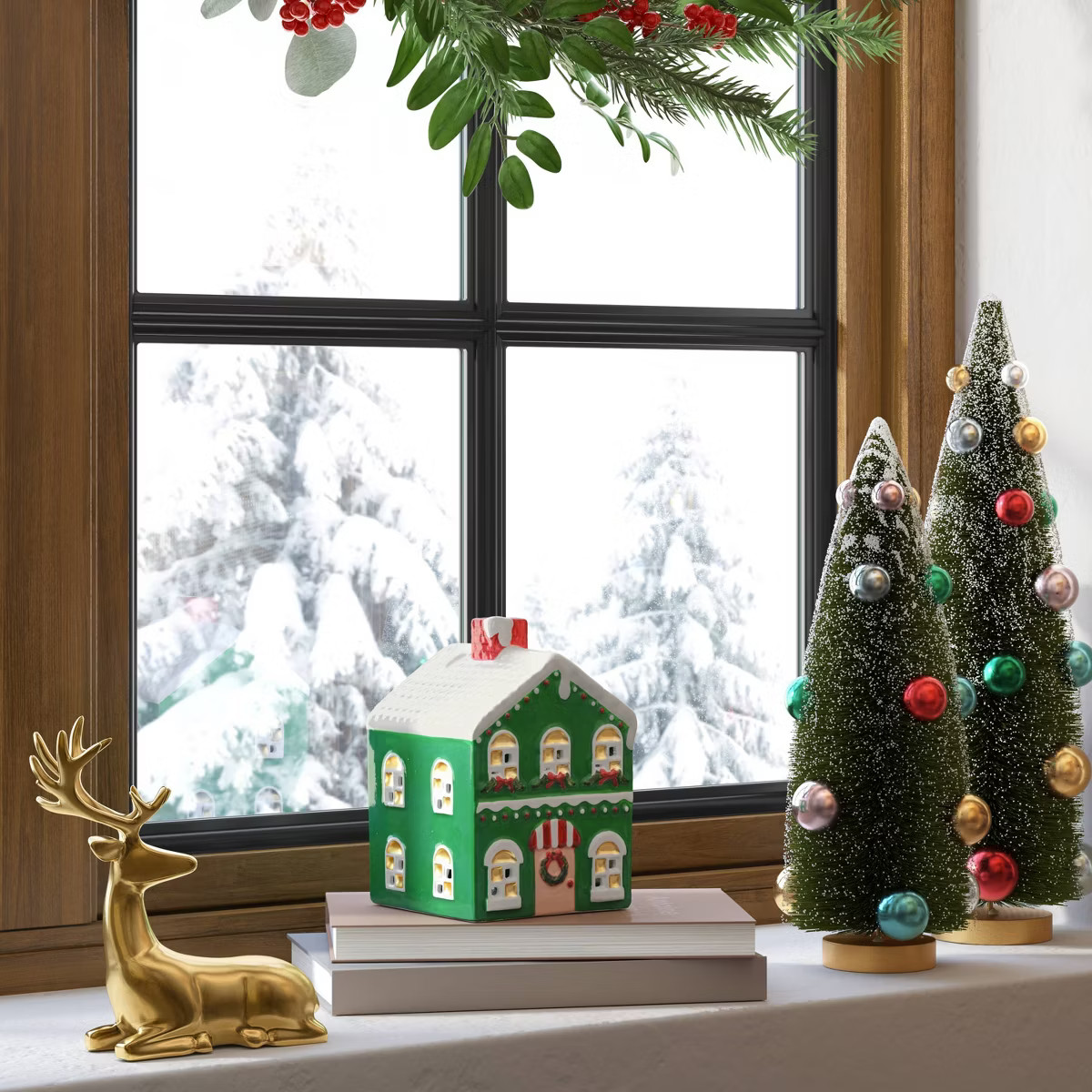 Christmas Earthenware Painted Decorative LED House Green - Threshold™ | Target