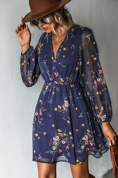 Realm Of Sky Floral Print Chiffon A-Line Mini Dress | Cupshe US