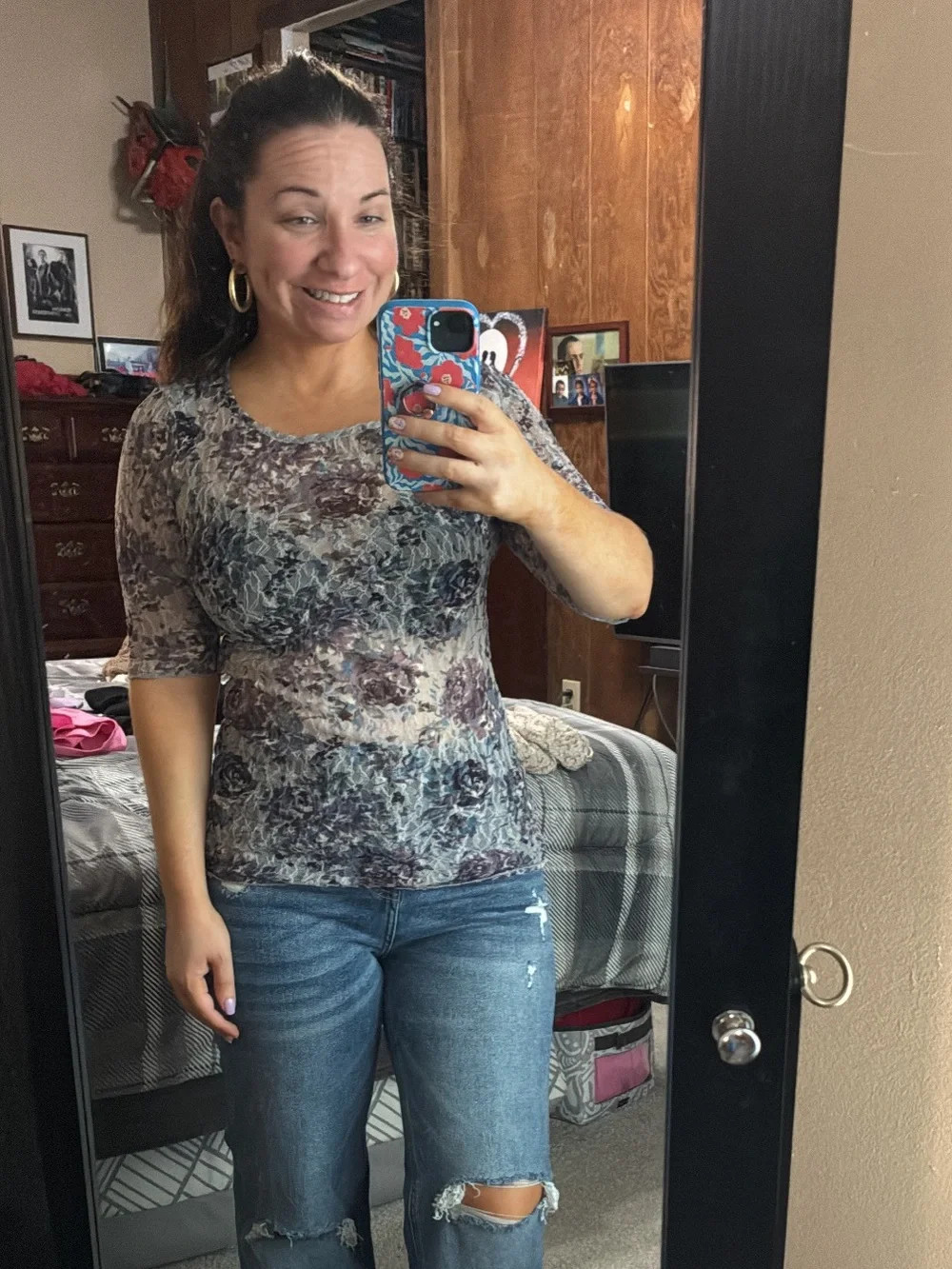 BKE blue, purple and grey lace top | Poshmark