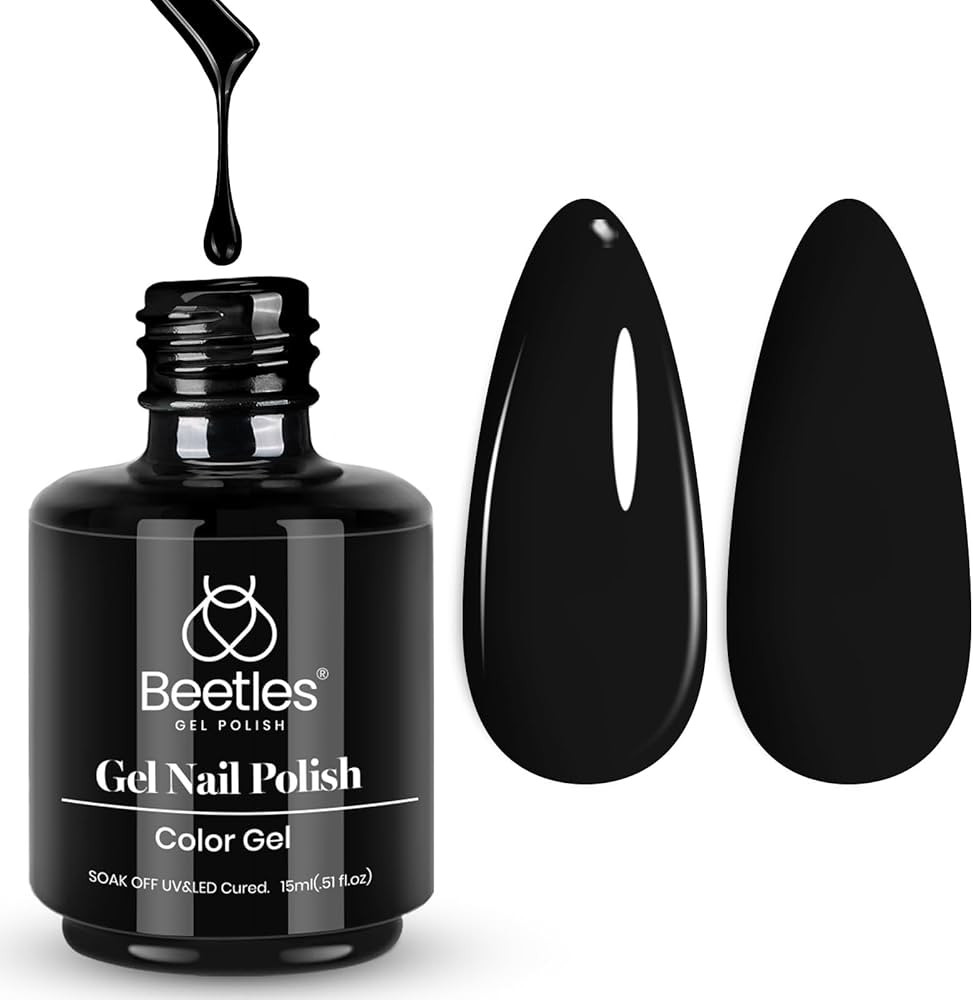 Beetles Black Gel Polish, 1 Pcs 15ml Audrey Black Nail Polish Color Gel Nail Polish Soak Off Art ... | Amazon (US)