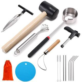 Food Grade Stainless Steel Coco Nut Opener Kit with Rubber Mallet, Meat Removal, Scraper, Straw and Silicone Mat | The Home Depot