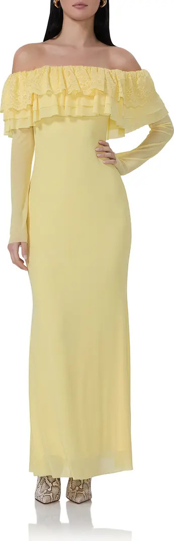 Betty Off the Shoulder Long Sleeve Mesh Maxi Dress | Nordstrom Rack