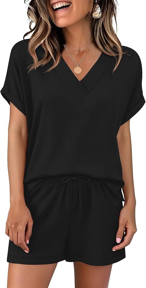 ANRABESS Women Summer Two Piece Lounge Sets Top Matching Shorts Pajama Set 2026 Spring Casual Out... | Amazon (US)
