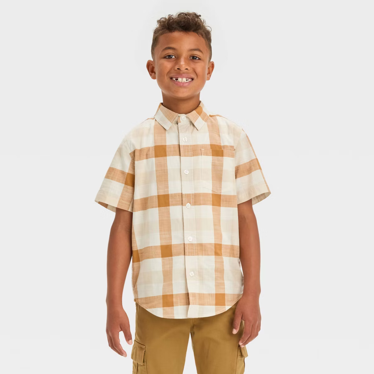 Boys' Short Sleeve Poplin Button-Down Shirt - Cat & Jack™ | Target