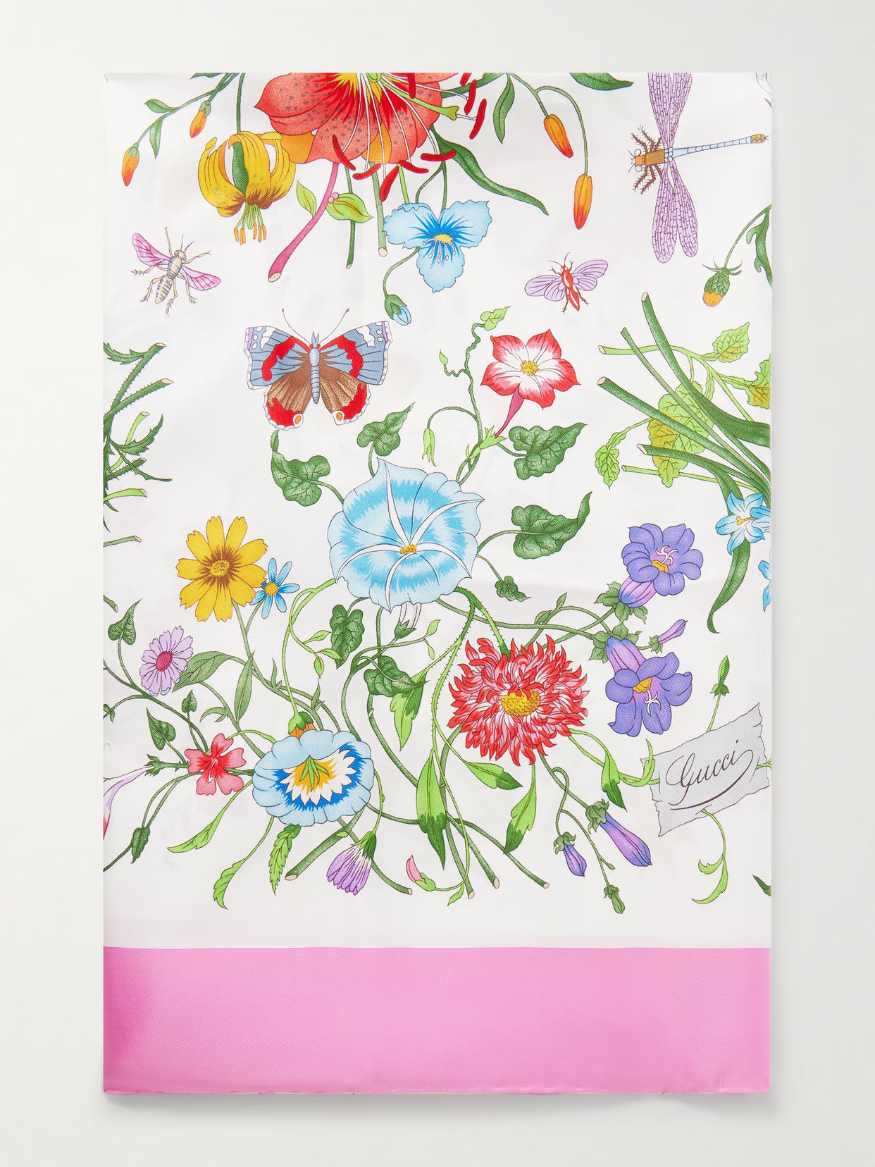 Gucci - Flora Printed Silk-twill Scarf - Pink | NET-A-PORTER (US)