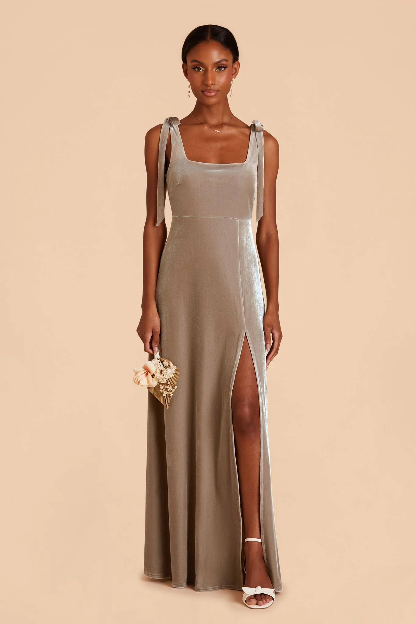 Alex Velvet Dress - Taupe | Birdy Grey