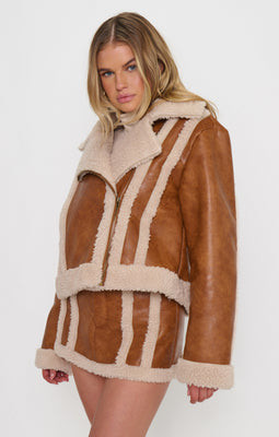 Laurel Canyon Jacket, in Cognac Faux Leather w/ Sherpa, Size: Large | Show Me Your Mumu | Show Me Your Mumu