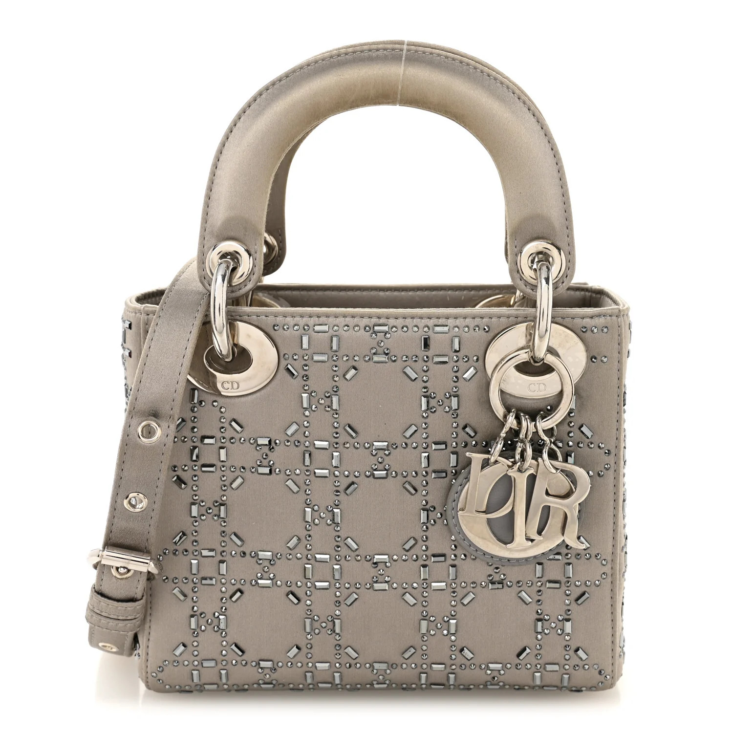 Satin Crystal Cannage Mini Lady Dior Gray | FASHIONPHILE (US)