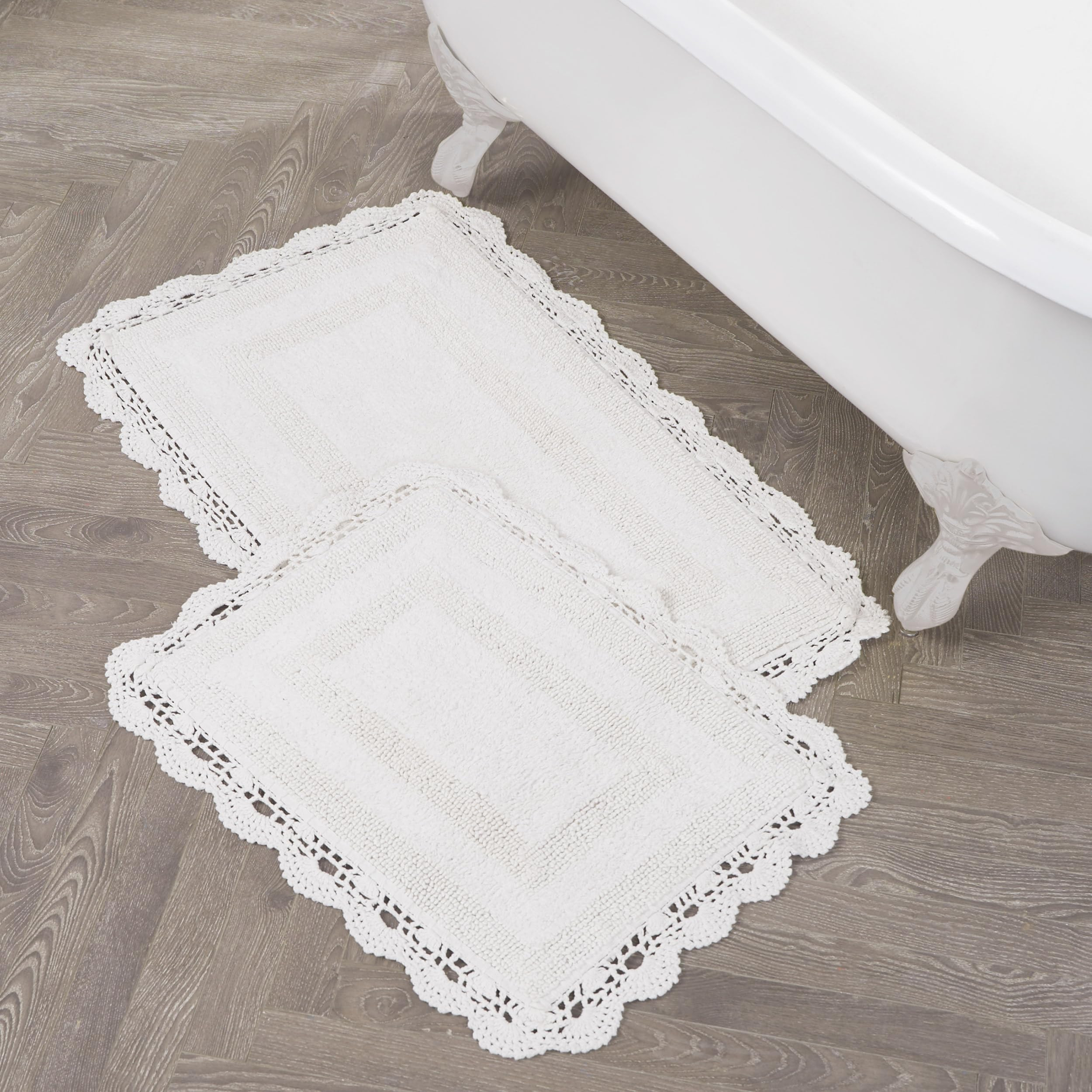 Laura Ashley Absorbent Bath Mat Reversible Crochet Soft and Plush Bathroom Mat 100% Cotton 2-Piec... | Amazon (US)