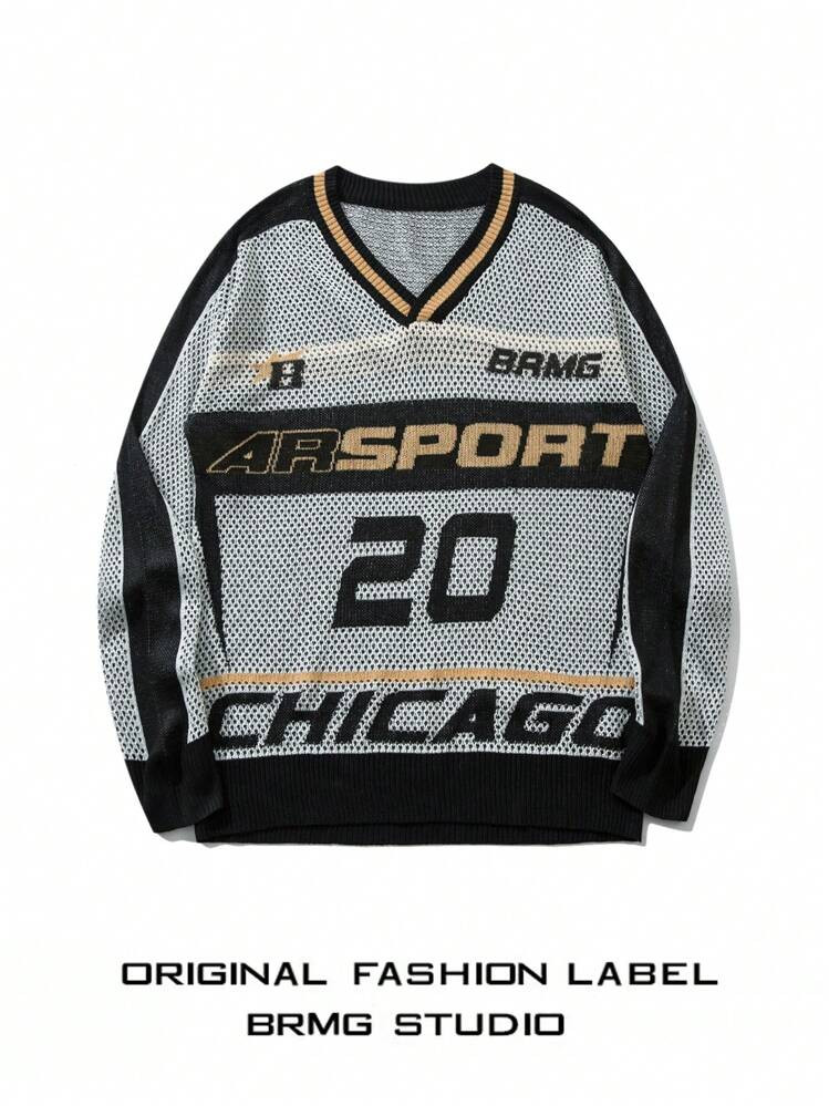 European And American Style Long Sleeve Knitted Vintage Sports High Street Casual Knitwear, Featu... | SHEIN