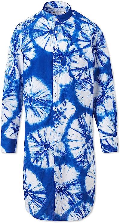 Amazon.com: Studio 189, Anansi Mandarin Collar Long Sleeve Shirt, L, Blue | Amazon (US)