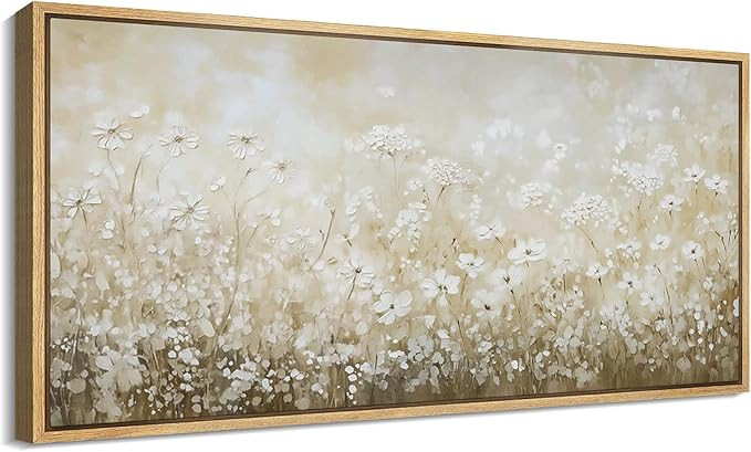 MUDECOR Extra Large Framed Canvas Print Wall Art Cream Wildflower Field Soft Neutral Floral Lands... | Amazon (US)