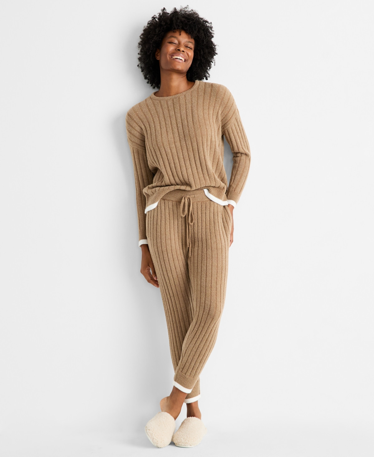 State of Day Women's Chenille Crewneck and Jogger Sweater Set, Macy's Exclusive - Cave | Macy's