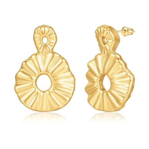 Chunky Gold Earrings for Women, 14K Gold Plated Chunky Hoop Earrings for Women Thick Hoop Statement Earrings Big Large Hypoallergenic Lightweight Non Tarnish Gold Chunky Hoops for Women Trendy Jewelry | Amazon (US)