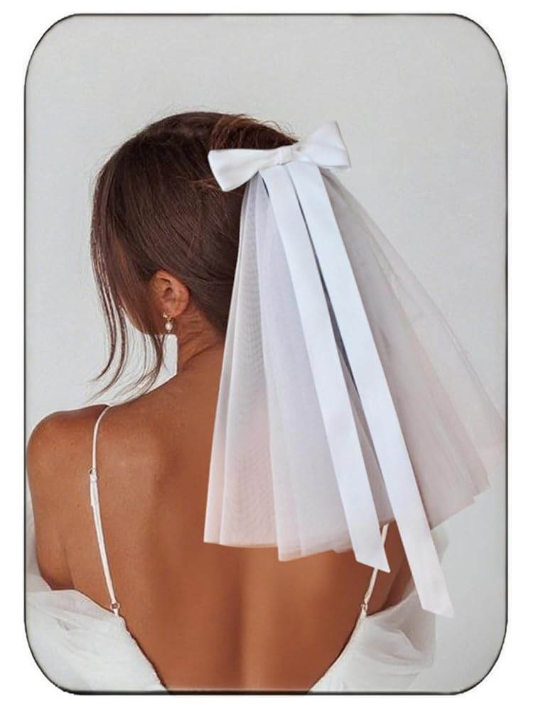 JONKY Bow Wedding Mini Veil White Short Hair Comb Bridal Bachelorette Party Veils for Women | Amazon (US)