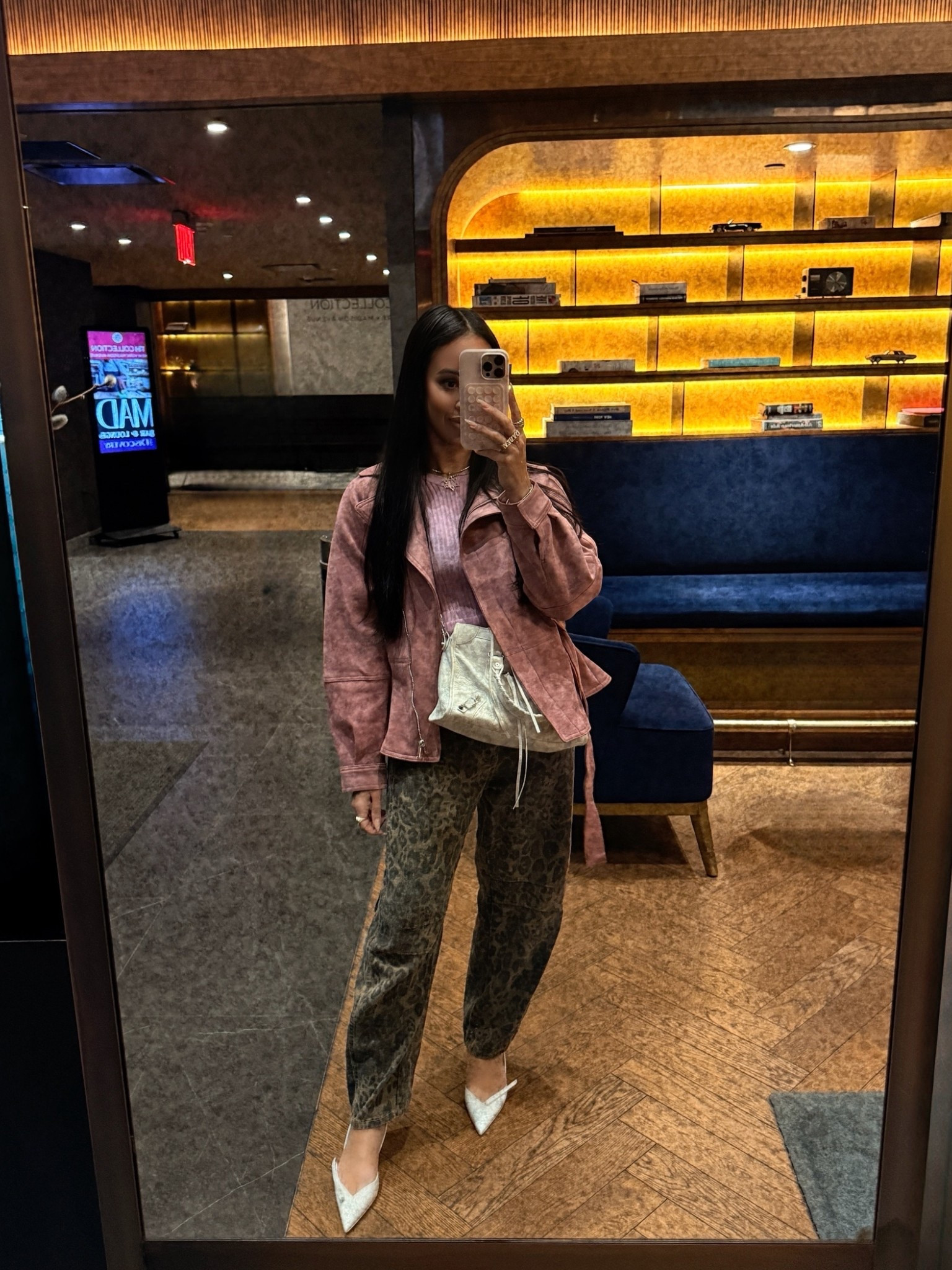 Love this faux suede pink jacket! 