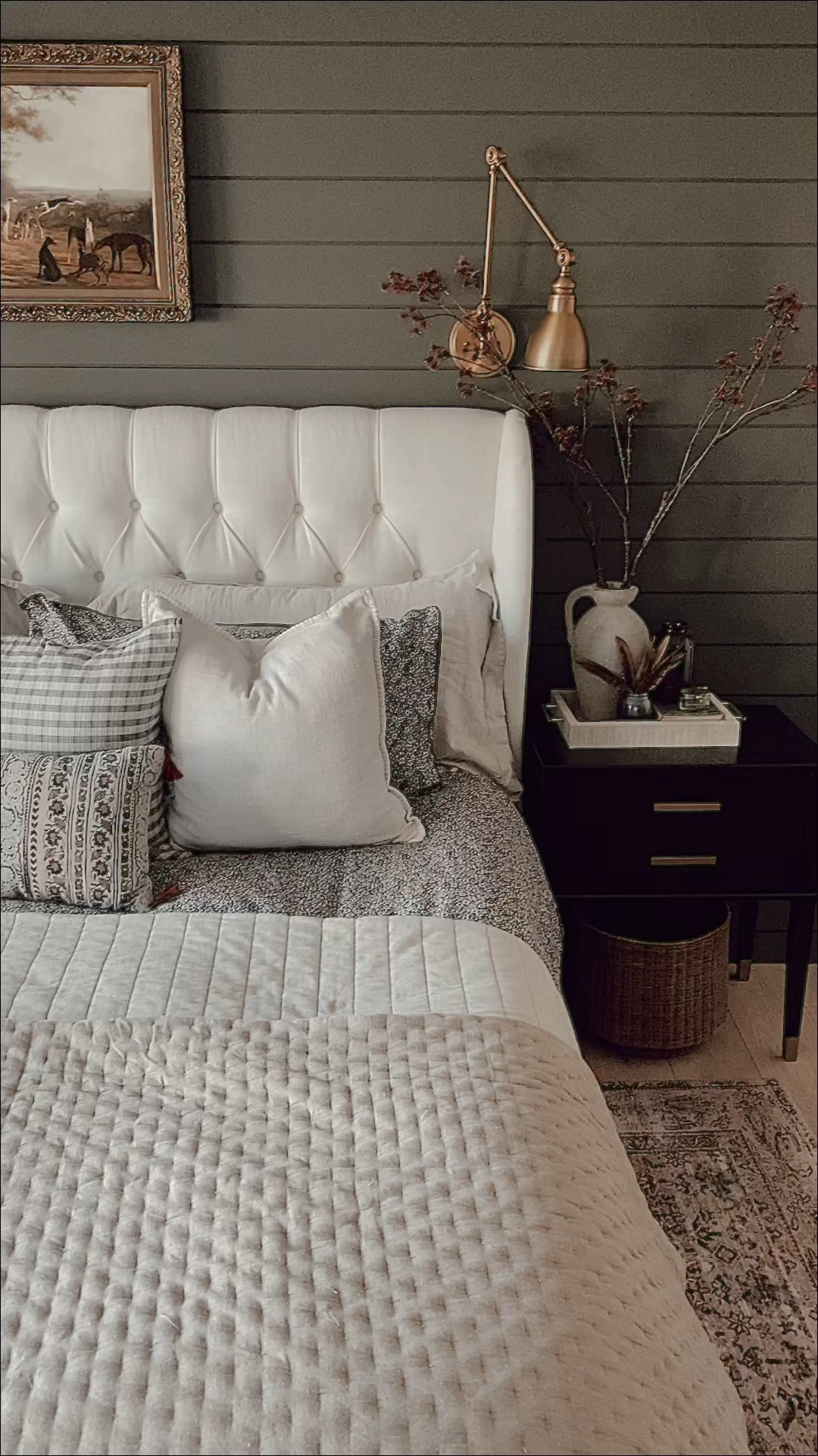 Fall Bedroom | bedding, quilt, tufted bed, linen headboard, leather ottoman, black nightstands, brass sconce, block print duvet, area rug

#LTKSeasonal #LTKhome #LTKsalealert
