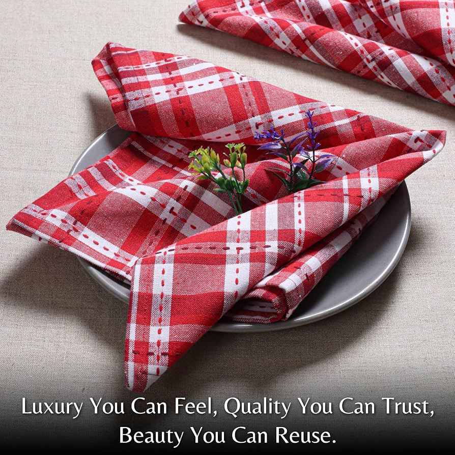 Ramanta Home Red Cloth Napkins Set of 4 18x18 Inch - Easter Basket Plaid Check Dinner Napkin for ... | Amazon (US)