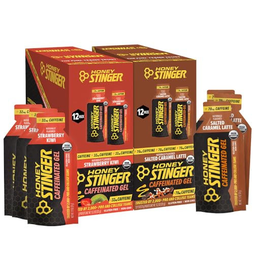 Honey Stinger Caffeinated Organic Energy Gel Variety Pack, 12 Packs Each of Salted Caramel Latte & Strawberry Kiwi, Caffeinated & Gluten Free, for All Exercises, Sports Nutrition for Home & Gym | Amazon (US)