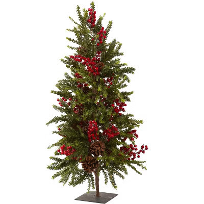 Nearly Natural 36-in Pine & Berry Christmas Tree | Target