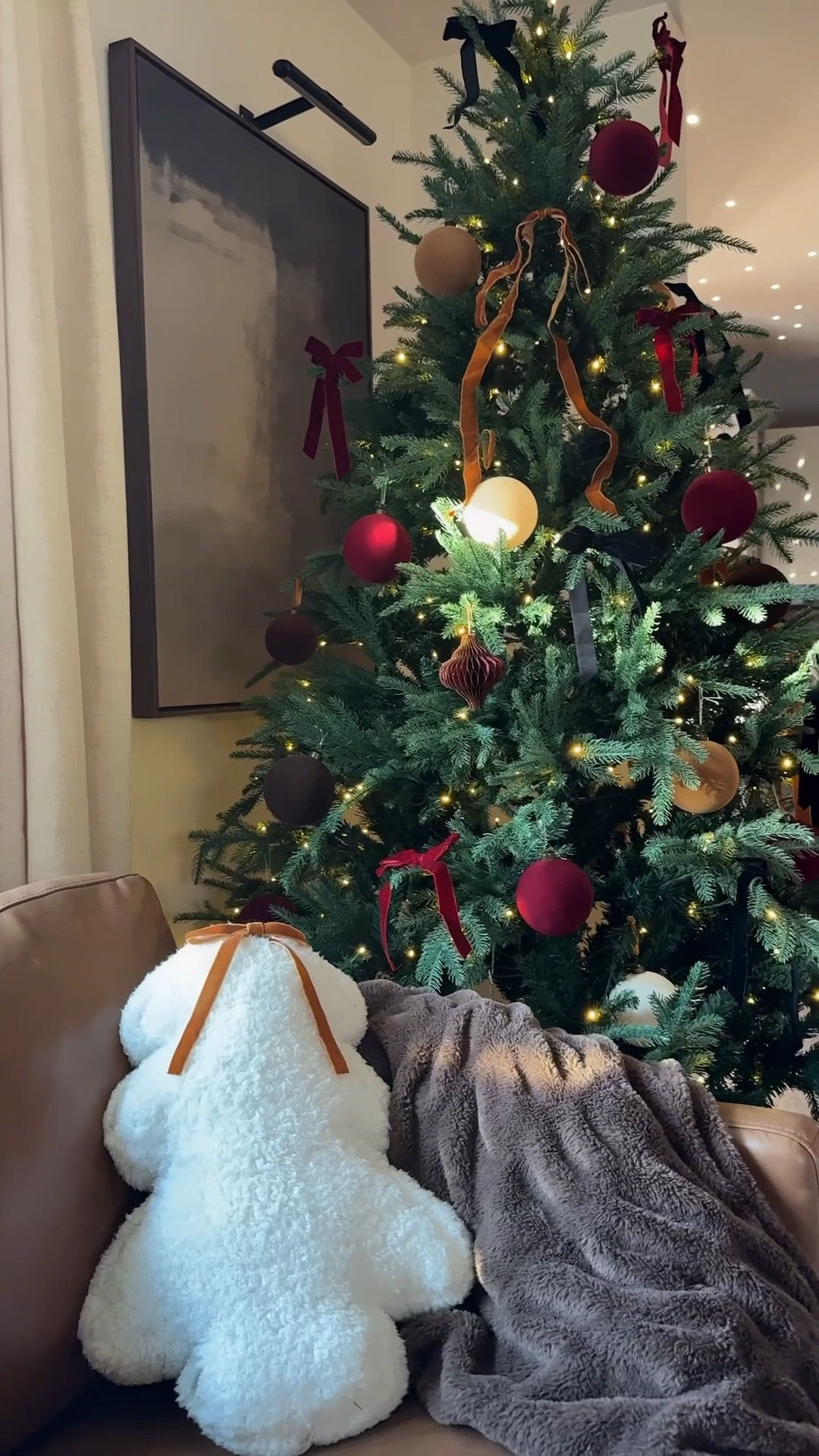 Christmas tree decor! 🎄
Budget friendly flocked ornaments, velvet pre-tied bows, honeycomb ornaments, Christmas tree pillow, brown fur throw, moody Christmas 

#LTKSaleAlert #LTKHome #LTKHoliday