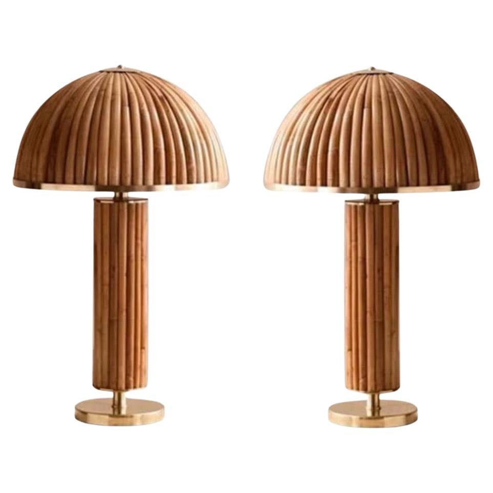 Italian Bamboo and Brass Gabriella Crespi Inspired Pair of Lamps | 1stDibs