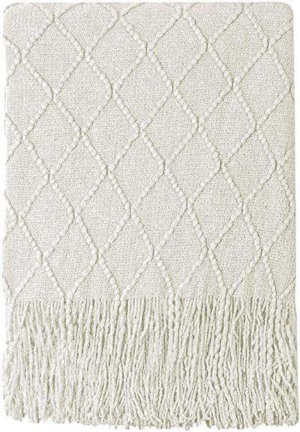 Bourina Beige Throw Blanket Textured Solid Soft Sofa Couch Cover Decorative Knitted Blanket, 50" ... | Amazon (US)