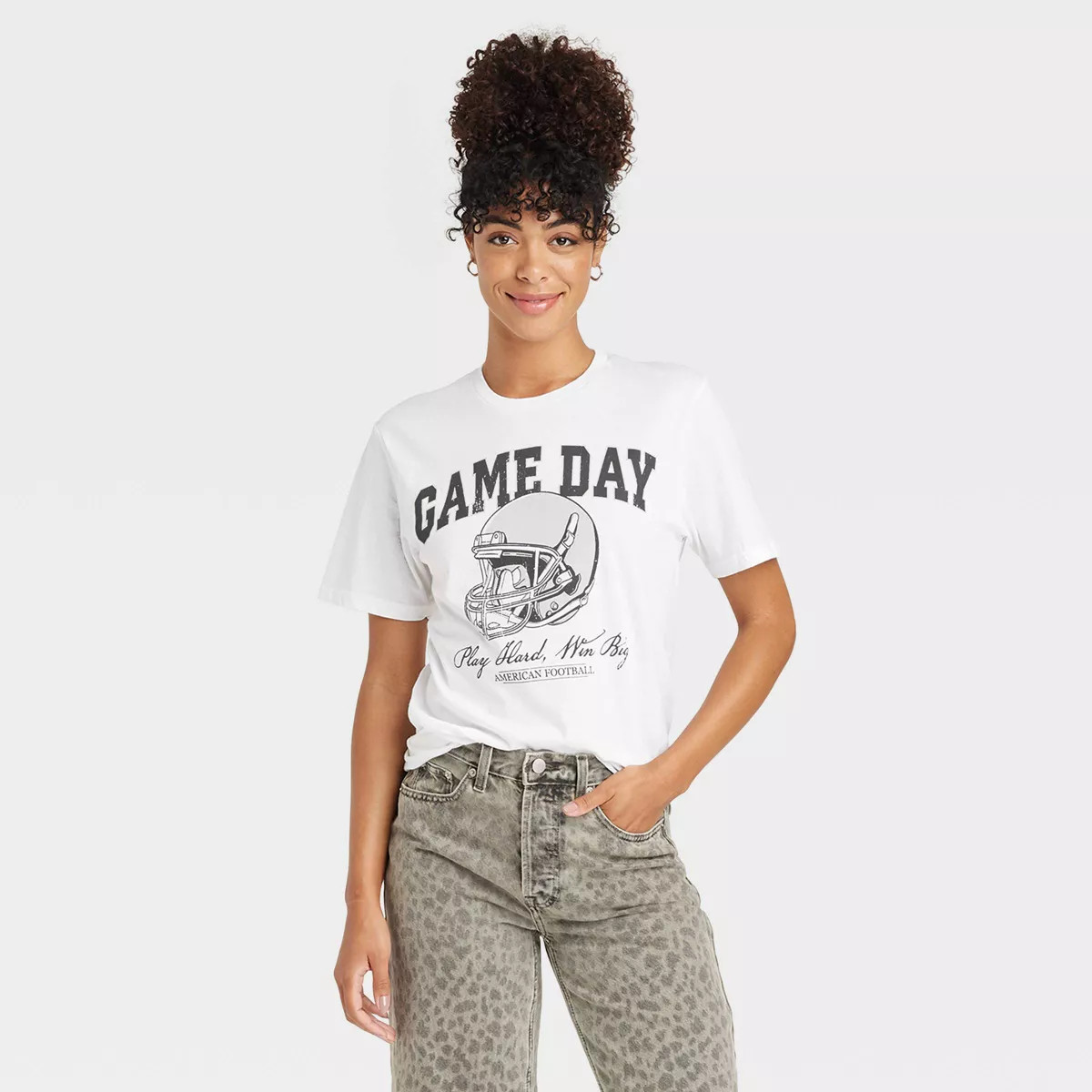 Women's Game Day Football Helmet Short Sleeve Graphic T-Shirt - White | Target