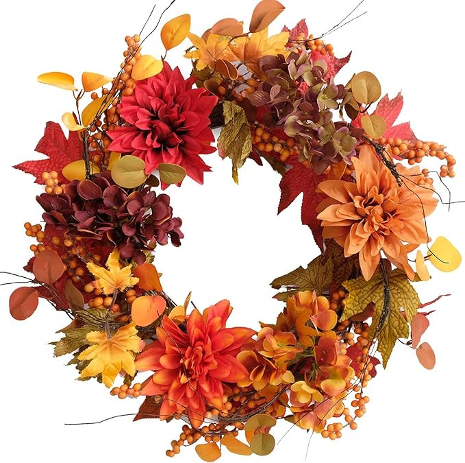 Bibelot 20 inch Artificial Hydrangea Wreath Welcome Front Door Wreath Yellow Sunflower Daisy and ... | Amazon (US)