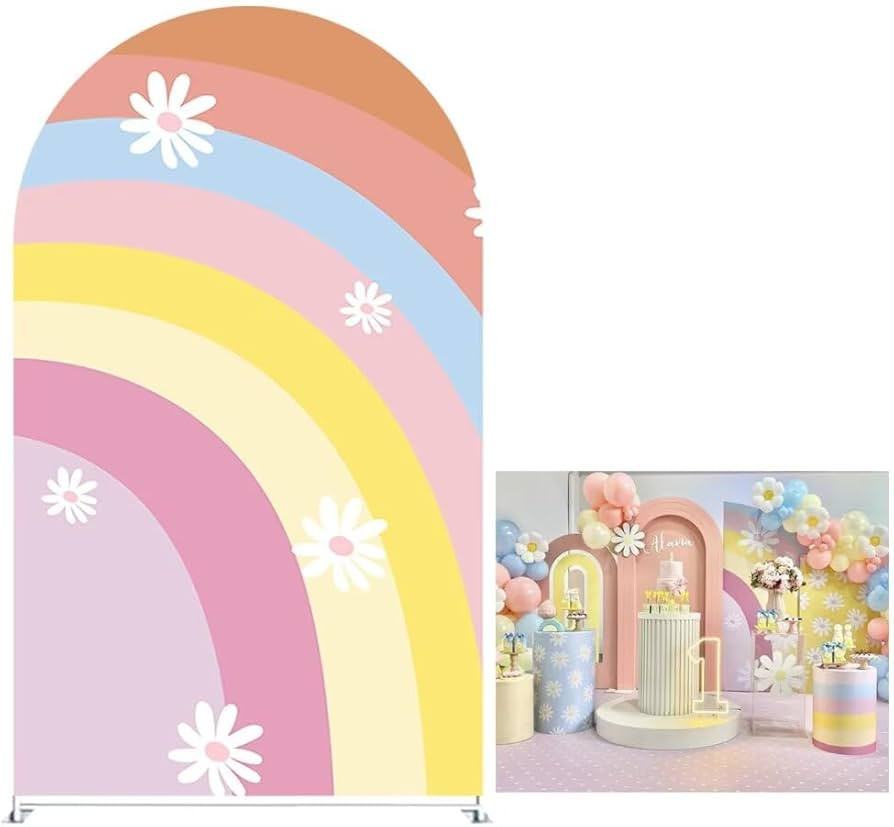 Rainbows Arched Backdrop Covers for Groovy Party Arch Stand Covers Birthday Baby Shower Cake Tabl... | Amazon (US)