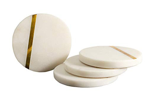 GoCraft Handcrafted White Marble Coasters with Brass Lining – Set of 4 – Decorative Drink Coasters for Coffee, Wine Glasses, Beverages, and Barware – Durable and Elegant for Home & Office | Amazon (US)
