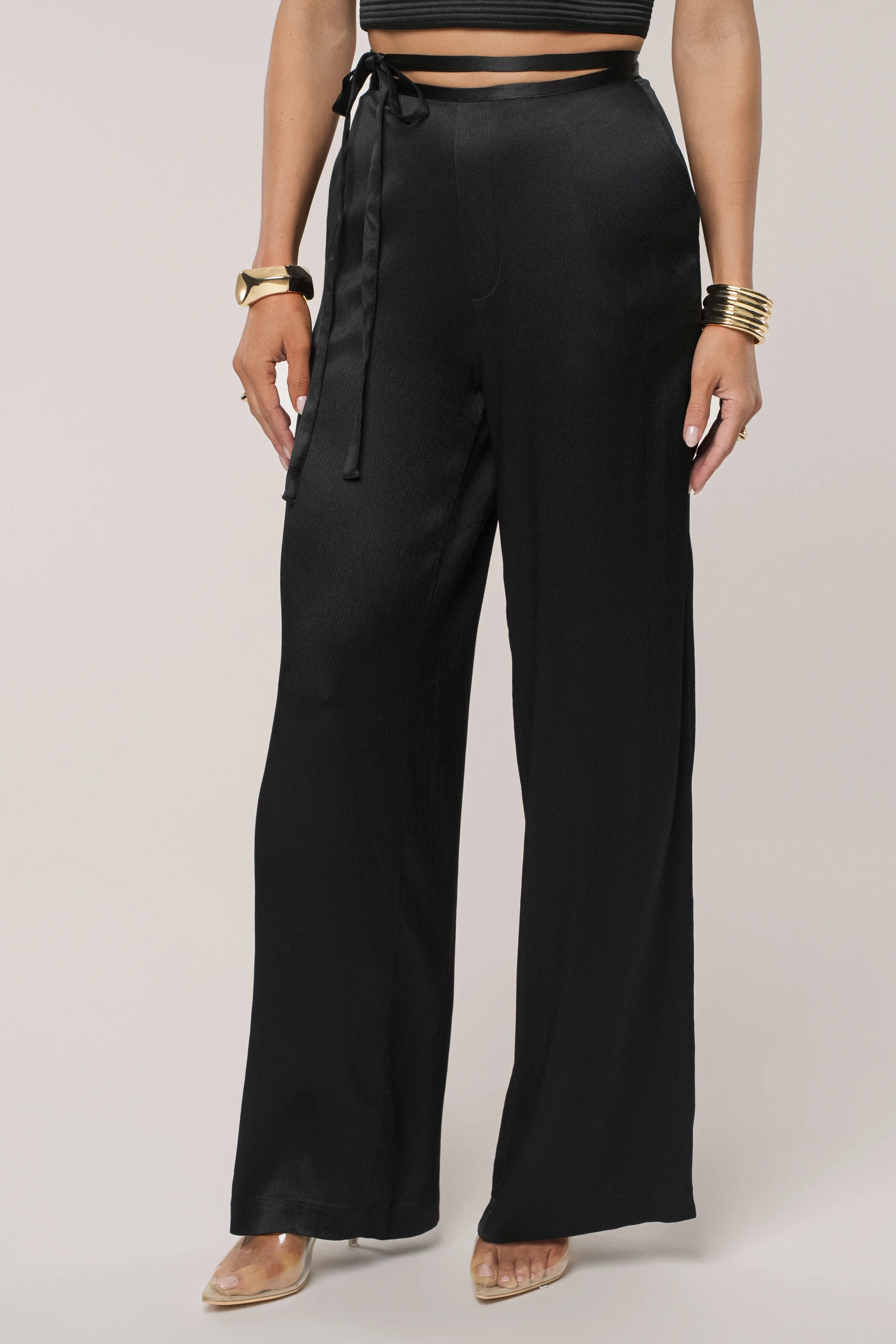 Black Deserae Satin Pants | JLUXLABEL
