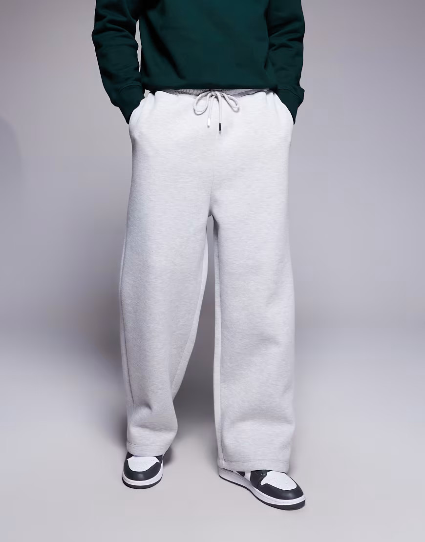 ASOS DESIGN heayweight wide leg sweatpants in scuba-style fabric in gray heather | ASOS (Global)