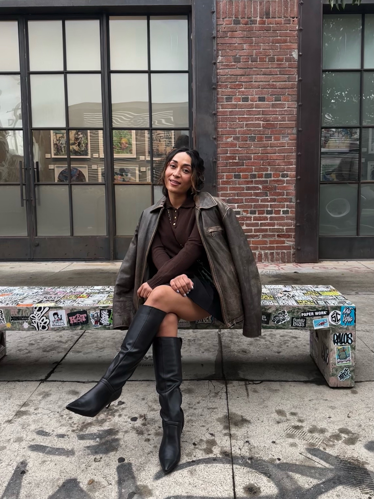 My favorite boots styled with vintage and a pleated skirt. 