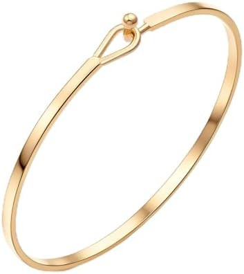 Dainty Gold Bar Bracelet for Women Simple Delicate Thin Cuff Bangle Hook Bracelet 18K Gold Plated... | Amazon (US)