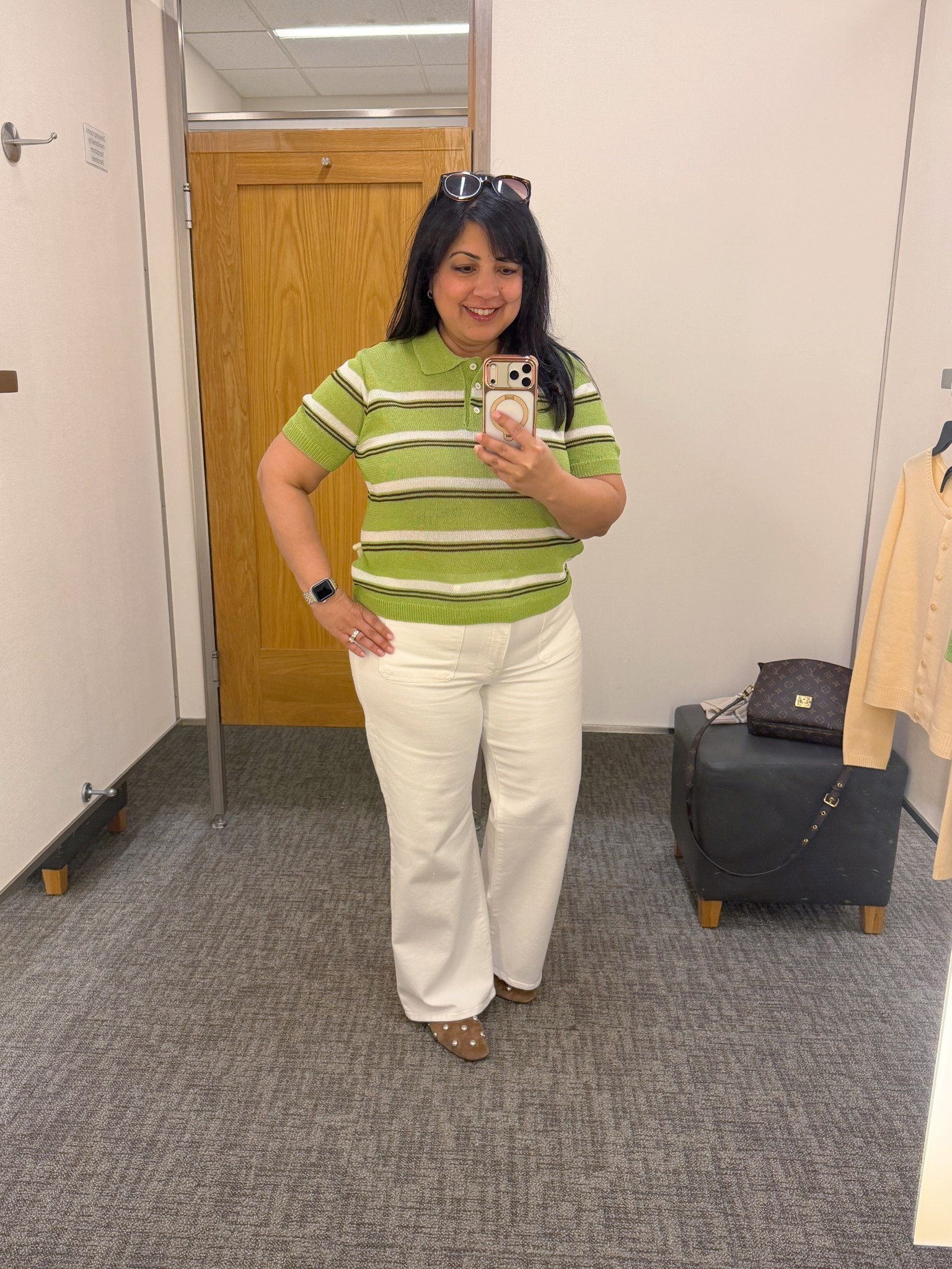 Love the color combo and style of this lightweight short sleeve polo sweater for spring and summer outfits 2026! Would be really cute with white jeans or shorts and also chocolate brown pants. Linked some ideas below. Easy to dress up or dress down so it can be worn for workwear or everyday casual. 

Mango top size XL. Madewell white jeans size 32 Short. Madewell ballet flats. 

#LTKootd #LTKMidsize #LTKPetite