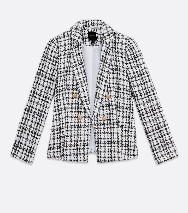 White Check Bouclé Double Breasted Collared Blazer
						
						Add to Saved Items
						Remove ... | New Look (UK)