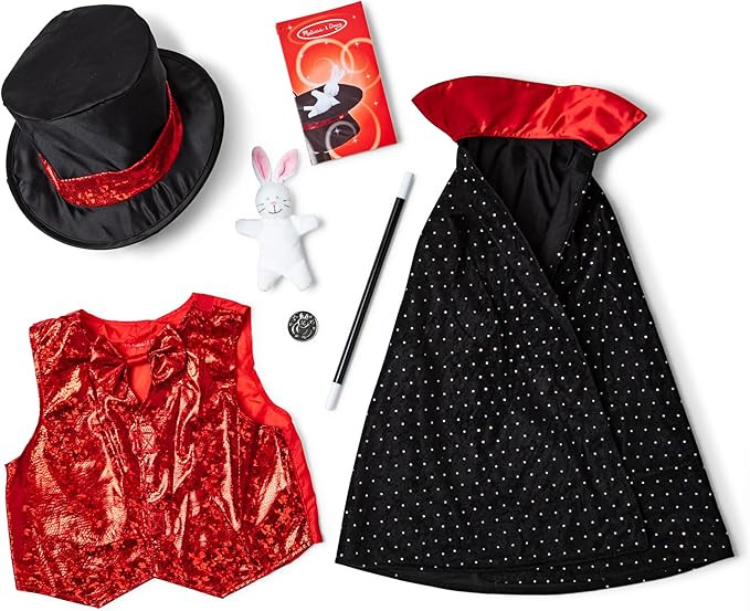 Melissa & Doug Magician Costume Role Play Set - Includes Hat, Cape, Wand, Magic Tricks | Amazon (US)