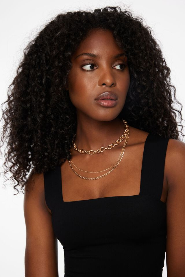 Layered Textured & Oval Link Necklace | Dynamite Clothing