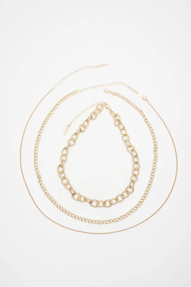 Layered Textured & Oval Link Necklace | Dynamite Clothing