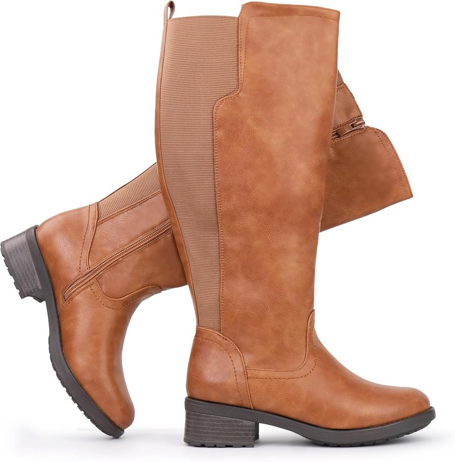 Bottes hautes pour femmes \u00e0 mollet large, avec fermeture \u00e9clair lat\u00e9rale et empi\u... | Amazon (DE)