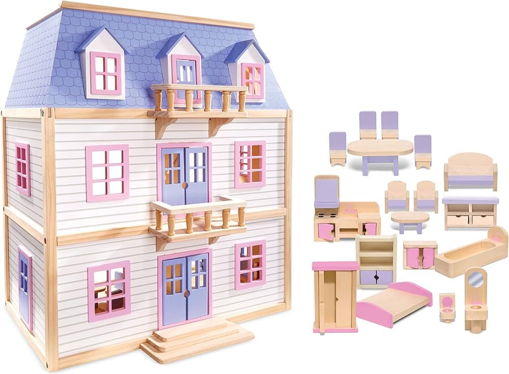 Melissa & Doug Wooden Multi-Level Dollhouse SIOC - Wooden Multi-Story Pretend Play Dollhouse For ... | Amazon (US)