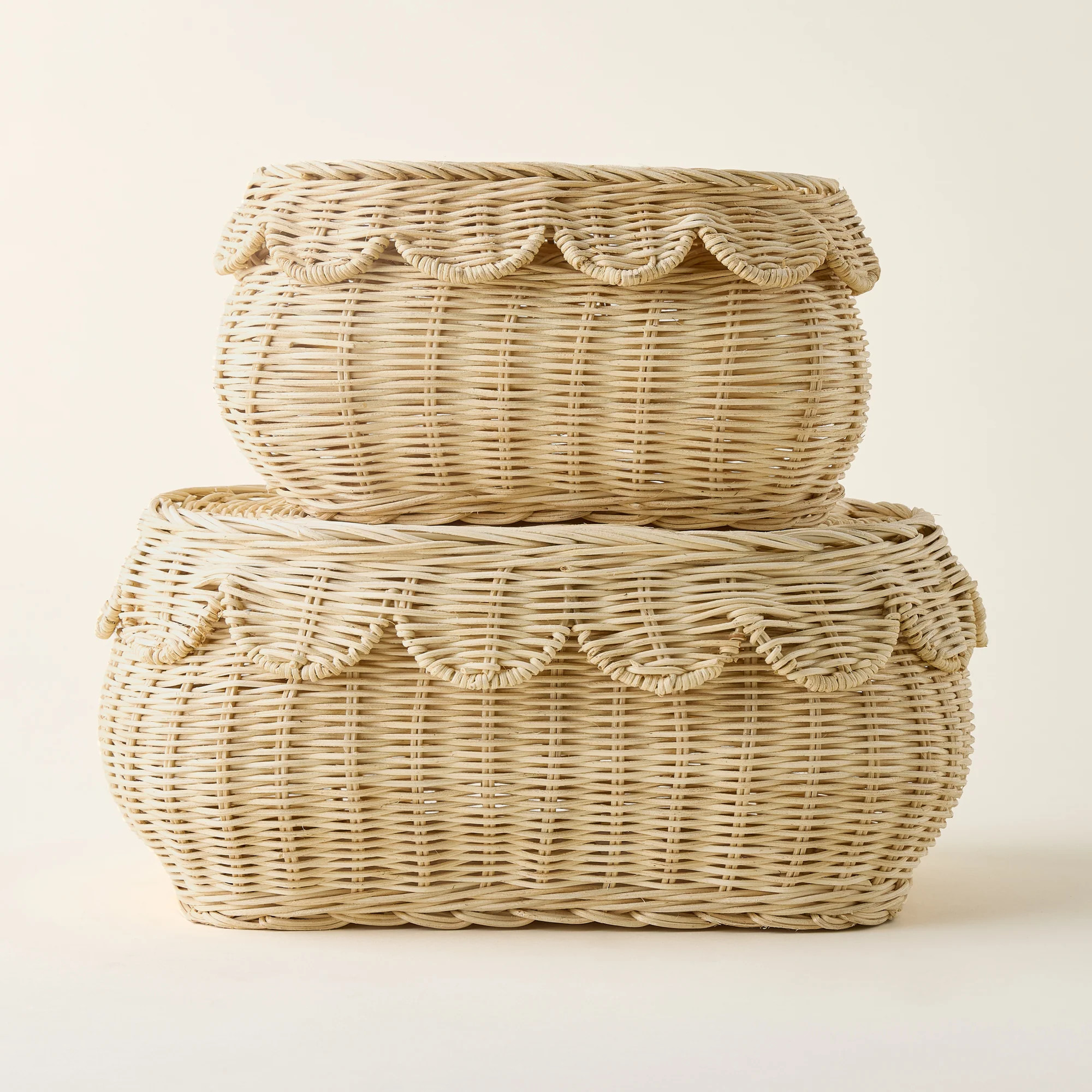 Rattan Scallop Lidded Basket | Kate Marker Home