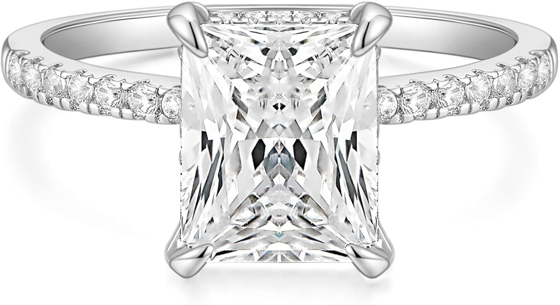 TIGRADE 4CT Engagement Ring for Women Radiant Cut Cubic Zirconia Wedding Band CZ Promise Annivers... | Amazon (US)
