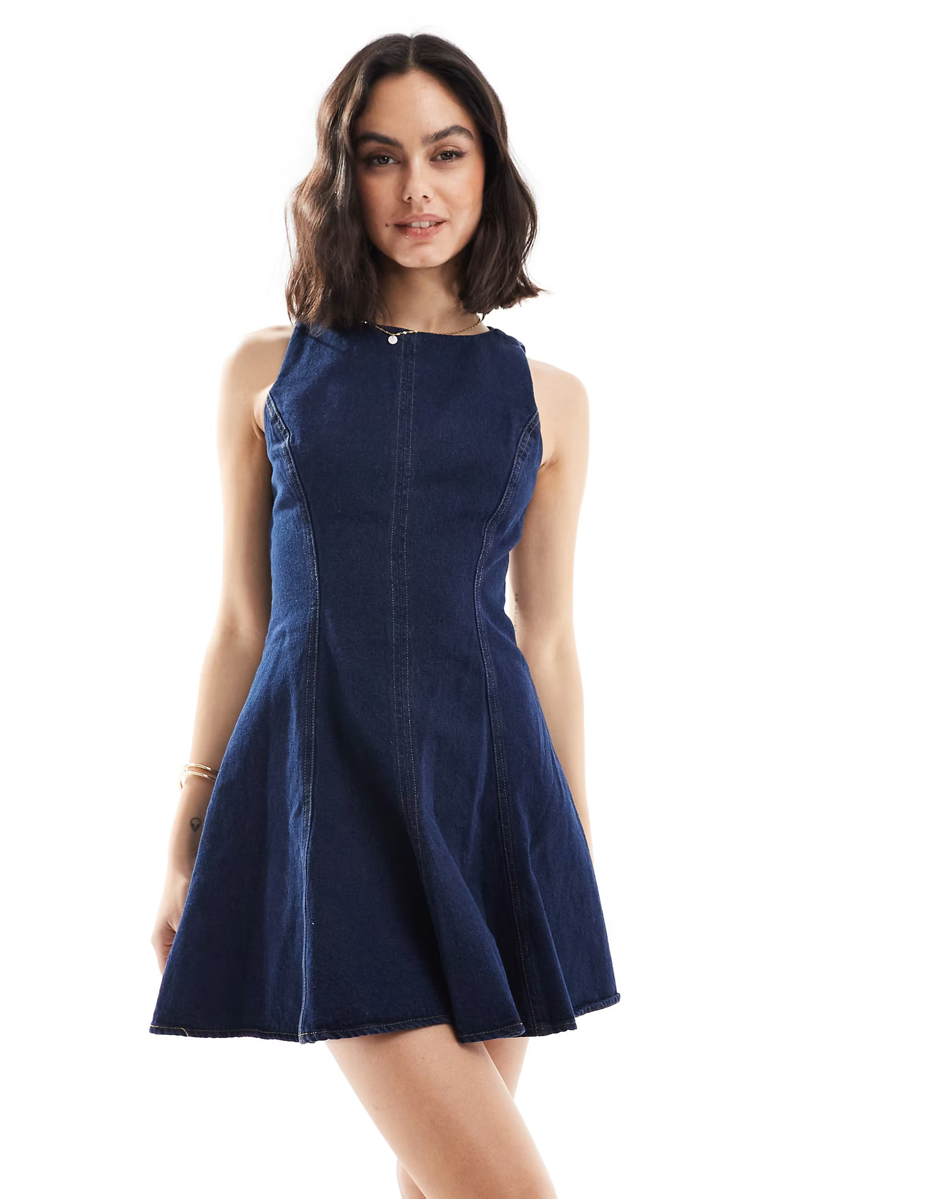 Stradivarius denim mini dress in dark wash | ASOS | ASOS (Global)