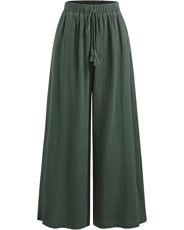 CIDER Women's High Waisted Wide Leg Pants with Pockets Drawstring Palazzo Business Casual Dress P... | Amazon (US)