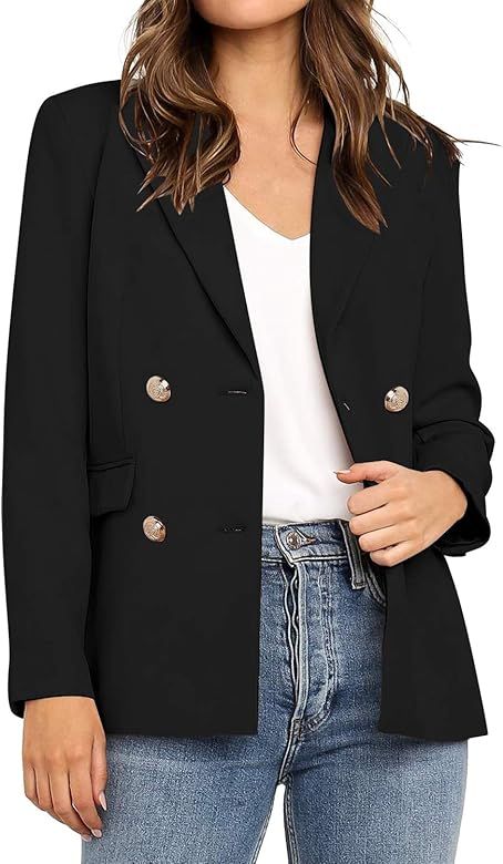 Women’s Casual Notched Lapel Double Breasted Button Pocket Blazer Jacket | Amazon (US)