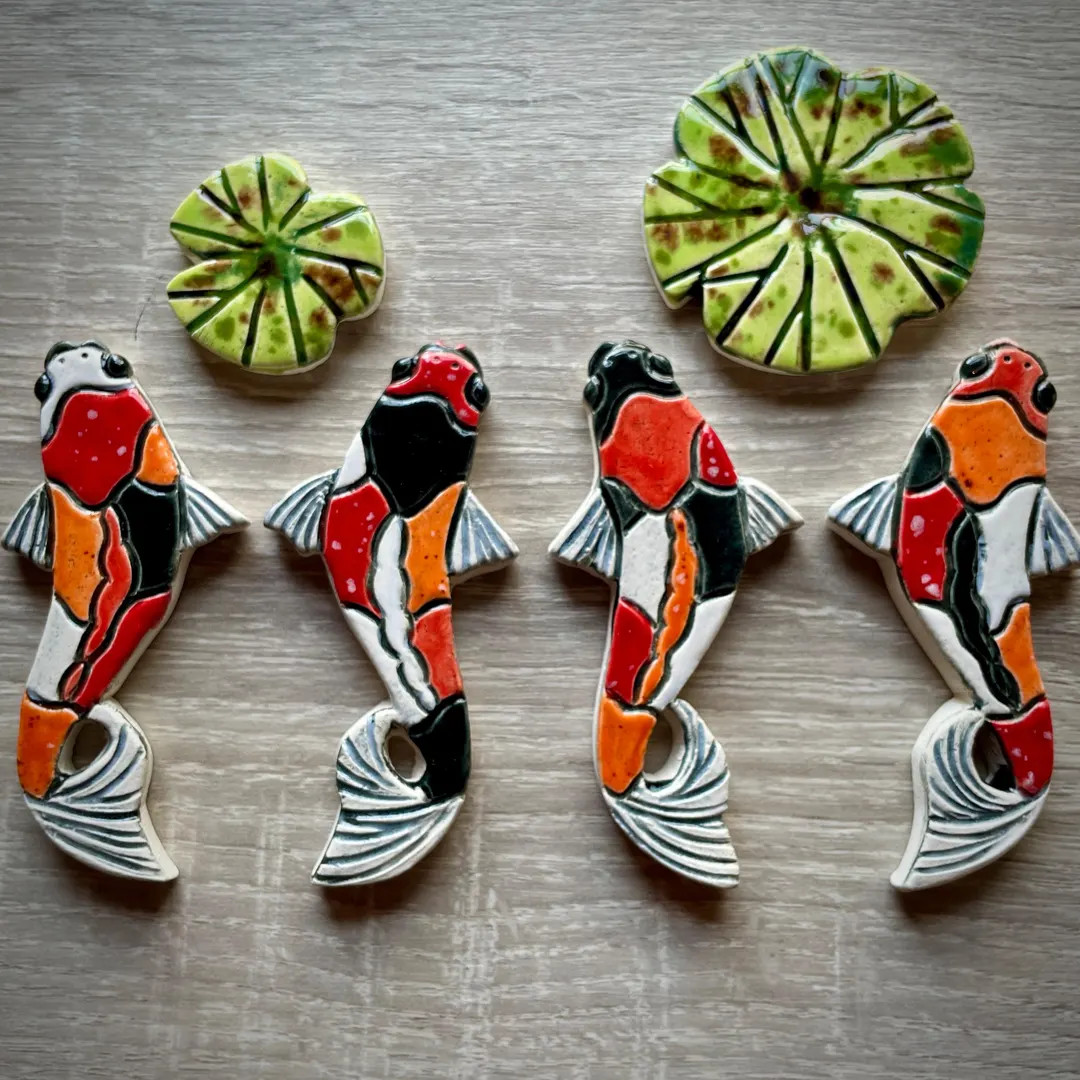 Handmade Ceramic Koi Carp With Lily Pads Mosaic Shapes - Etsy | Etsy (US)