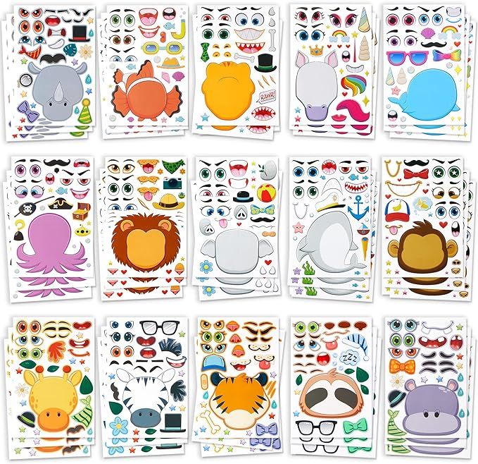 JOYIN 90 PCS 9.8”x6.7" Make-a-face Sticker Sheets Make Your Own Animal Mix and Match Sticker Sh... | Amazon (US)