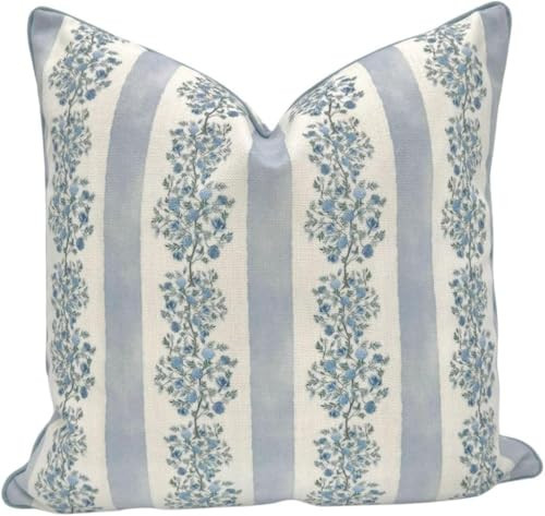 Jillien Harbor “The Juliet” Floral Block Print Pillow Cover – Soft Blue and Off-White Decorative Throw Pillow Cover – Grandmillennial Home Decor, 24" x 24" | Amazon (US)